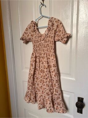 Rylee + Cru Blush Pink Floral Smocked Midi Dress